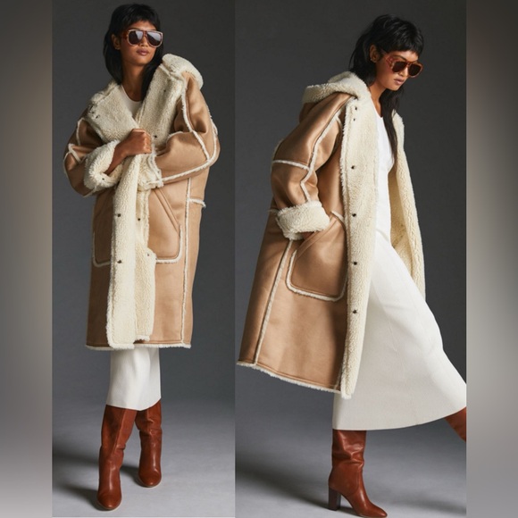 Anthropologie Pilcro Hooded Sherpa Coat in Neutral color , size XS Petite 248$ - Picture 1 of 16